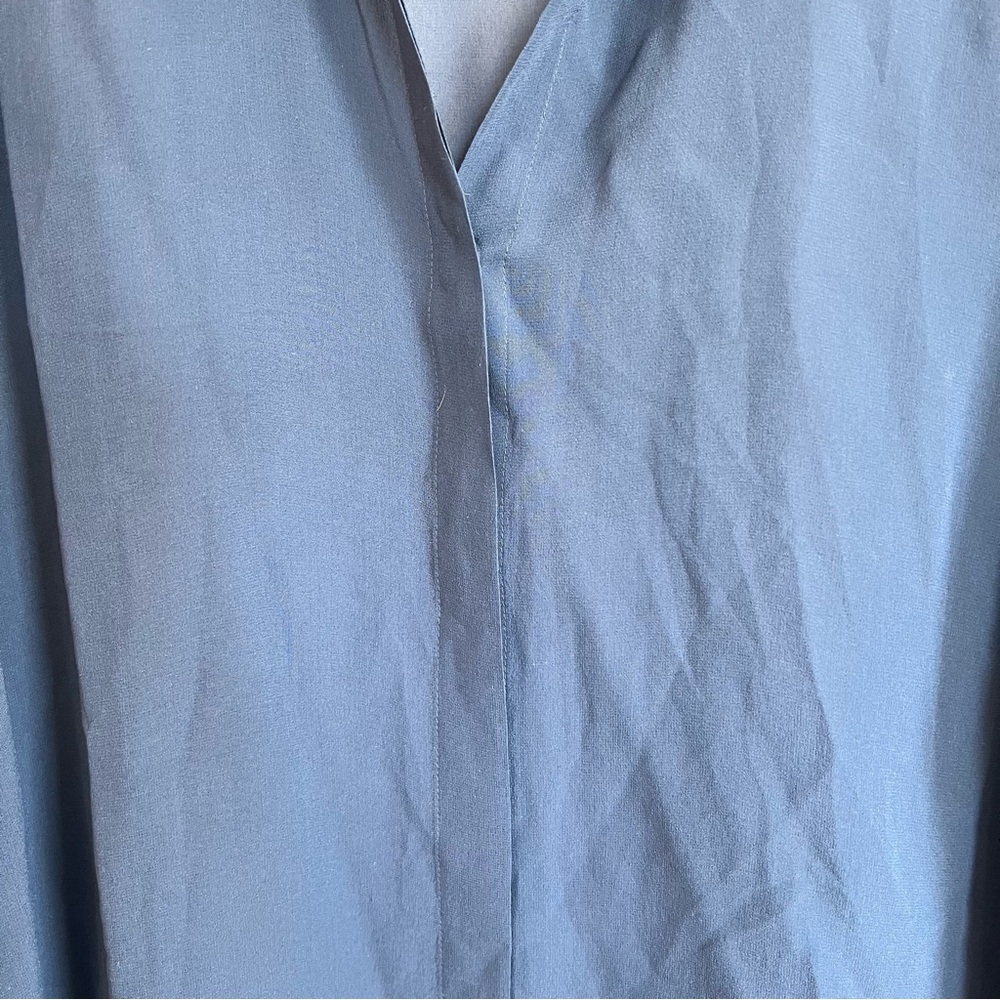 Eileen Fisher Sheer Silk Georgette Classic Collar Shirt Teal M - Picture 4 of 8